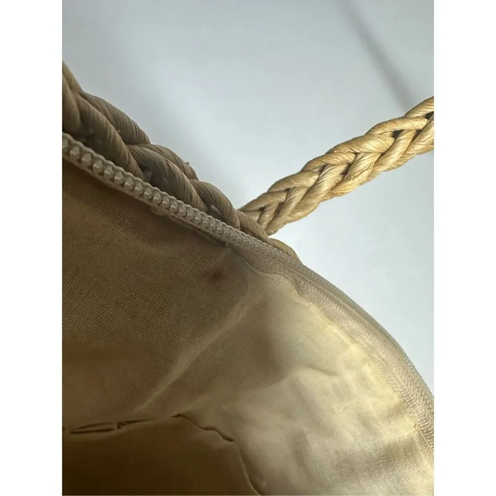 Vintage Cappelli Straworld Inc Large Tote With Safari Animal Wood Beads Notes